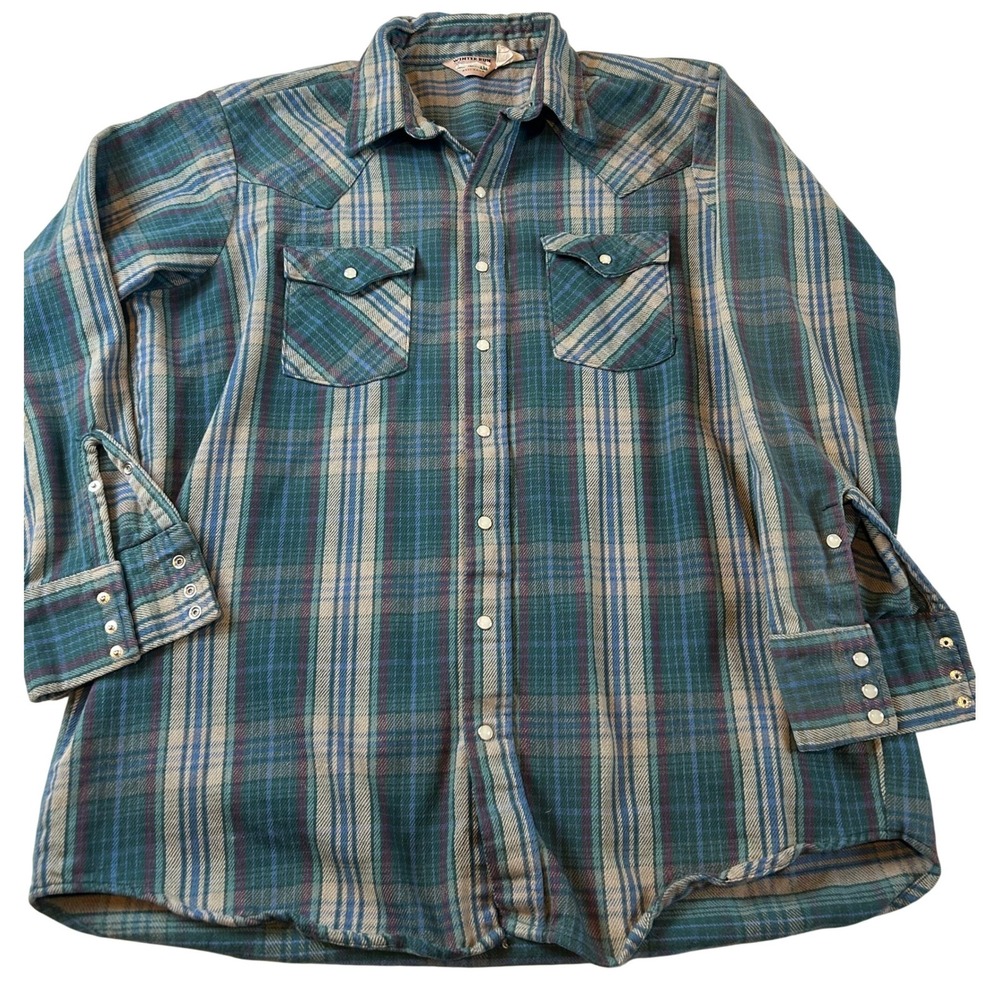 Vintage WINTER RUN Western Shirt Pearl Buttons Flannel Shirt SEE PICS FOR SIZE
